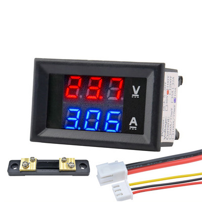 DC 100V 50A 100A Voltmérő Ampermérő Kék+Piros LED Amp Dual Digital Volt Amper mérő 50A75mV 100A Shunt Voltmeter autós modul
