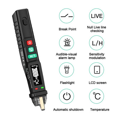 Detector de tensiune AC fără contact Instrumente electrice LCD Indicator vizual inteligent de tensiune Tester Pen Test de tensiune AC 12-1000V