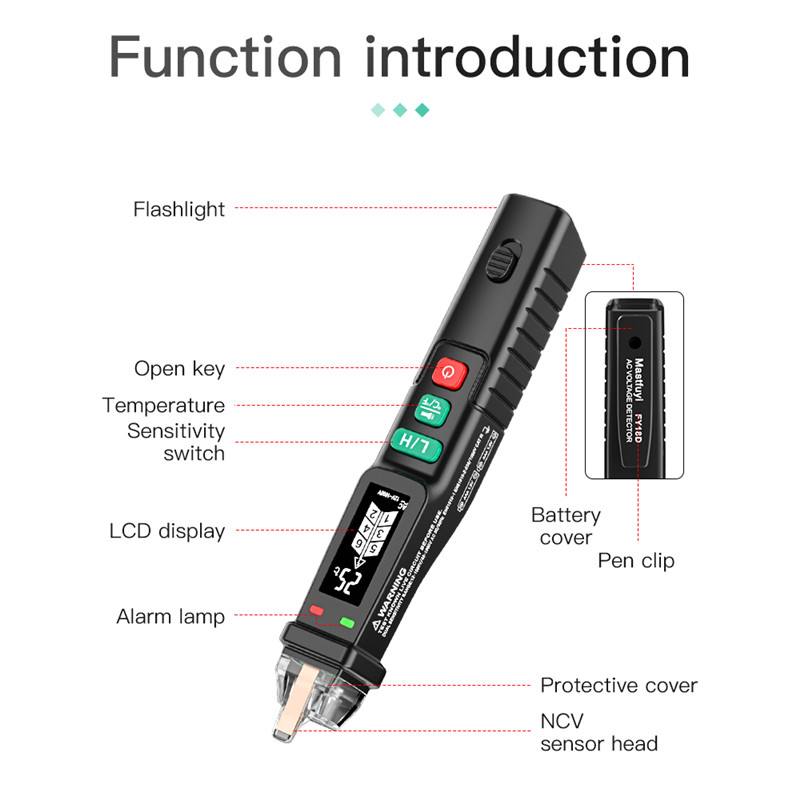 Detector de tensiune AC fără contact Instrumente electrice LCD Indicator vizual inteligent de tensiune Tester Pen Test de tensiune AC 12-1000V