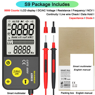 Prijenosni digitalni multimetar MAXRIENY S7 S9 LCD zaslon DC AC voltmetar Kapacitet Dioda NCV Ohm Kontinuitet uživo Hz Tester
