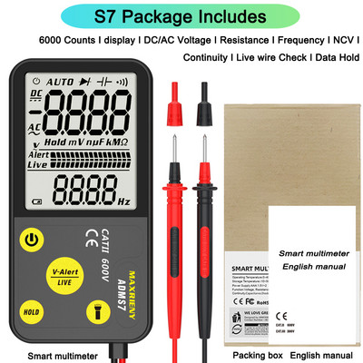 Prijenosni digitalni multimetar MAXRIENY S7 S9 LCD zaslon DC AC voltmetar Kapacitet Dioda NCV Ohm Kontinuitet uživo Hz Tester
