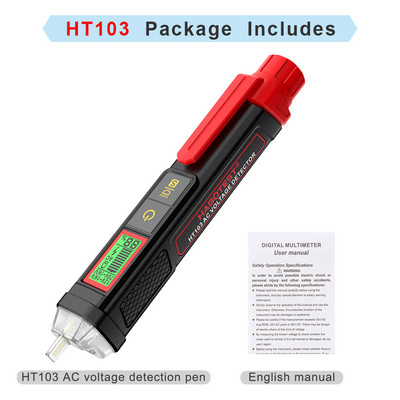 HABOTEST HT103 įtampos testeris 12–1000 V bekontaktis vandens jungiklis, skaitmeninis kintamosios srovės įtampos detektorius, elektrinis testeris su LCD ekranu
