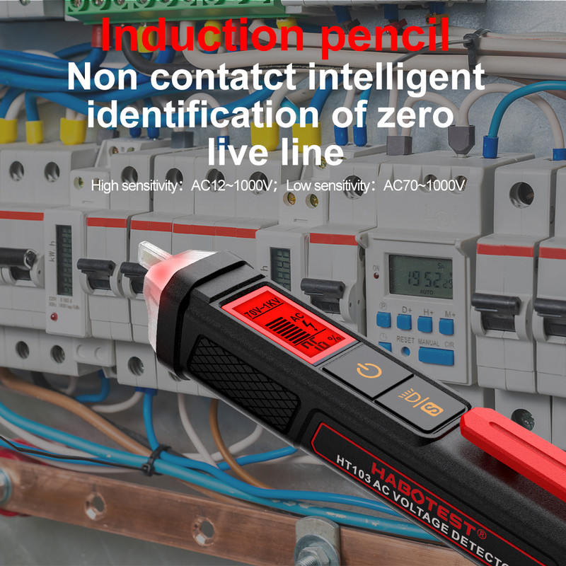 Tester de tensiune HABOTEST HT103 12-1000V Detector digital de tensiune AC fără contact cu apă curentă Tester electric cu afișaj LCD