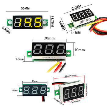 Цифров волтметър Dc 2.5v до 30v Цифров волтметър Панел за измерване на напрежение Червен/Син/Зелен за електромобилен мотоциклет Автомобил