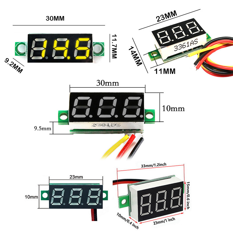 Skaitmeninis voltmetras nuolatinės srovės 2,5 V iki 30 V Skaitmeninis voltmetras įtampos skydo matuoklis Raudona/mėlyna/žalia, skirta elektromobiliams motociklams