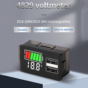 Διπλό USB Type-C Voltmeter Car Panel Voltage Meter 12V-24V 3S-23S Lithium Battery Capacity Indicator Tester Li-ion Lead Acid 4829