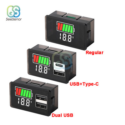 Dual USB Type-C autós feszültségmérő feszültségmérő panel 12V-24V 3S-23S lítium akkumulátor kapacitásjelző teszter Li-ion ólomsav 4829