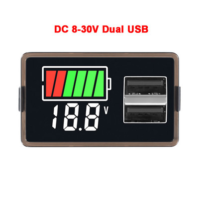 Διπλό USB Type-C Voltmeter Car Panel Voltage Meter 12V-24V 3S-23S Lithium Battery Capacity Indicator Tester Li-ion Lead Acid 4829