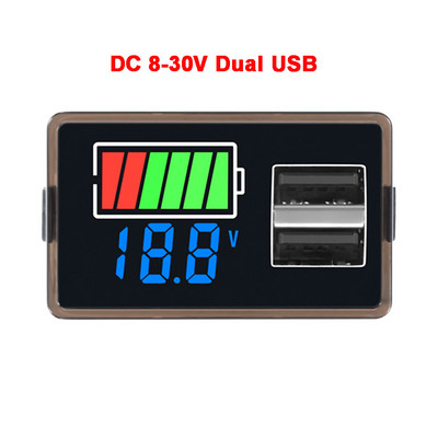 Διπλό USB Type-C Voltmeter Car Panel Voltage Meter 12V-24V 3S-23S Lithium Battery Capacity Indicator Tester Li-ion Lead Acid 4829