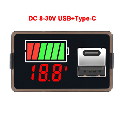 Διπλό USB Type-C Voltmeter Car Panel Voltage Meter 12V-24V 3S-23S Lithium Battery Capacity Indicator Tester Li-ion Lead Acid 4829