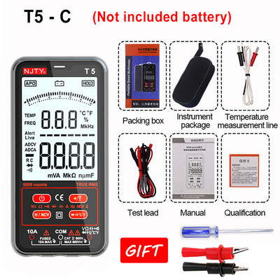 Ultravékony digitális multiméter True RMS AC DC áram NCV Voltmérő Ohm Hz Kapacitásdióda tesztelő 6000 Szám NJTY T5