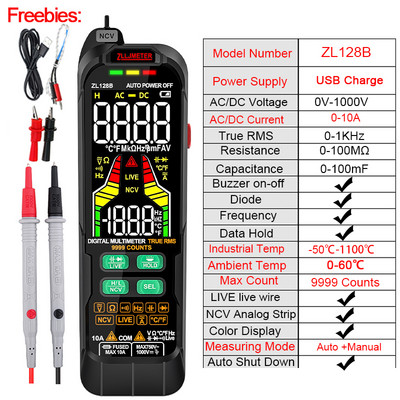 DM91 intelligens multiméter digitális váltóáramú egyenáramú feszültség mérővezeték automatikus hatótávolságú T-RMS multimetro digitális professzionális kapacitásvizsgáló