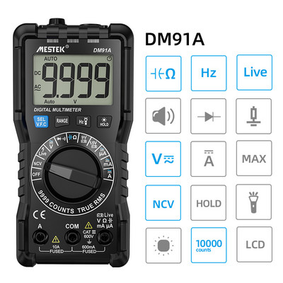 DM91 intelligens multiméter digitális váltóáramú egyenáramú feszültség mérővezeték automatikus hatótávolságú T-RMS multimetro digitális professzionális kapacitásvizsgáló
