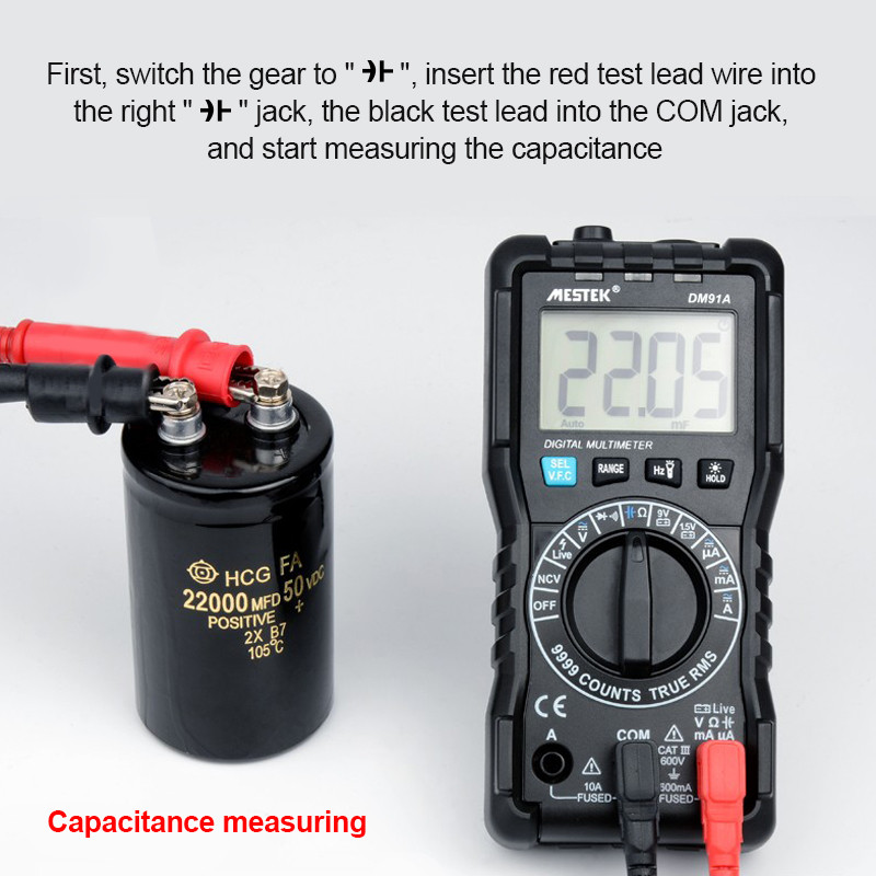DM91 intelligens multiméter digitális váltóáramú egyenáramú feszültség mérővezeték automatikus hatótávolságú T-RMS multimetro digitális professzionális kapacitásvizsgáló