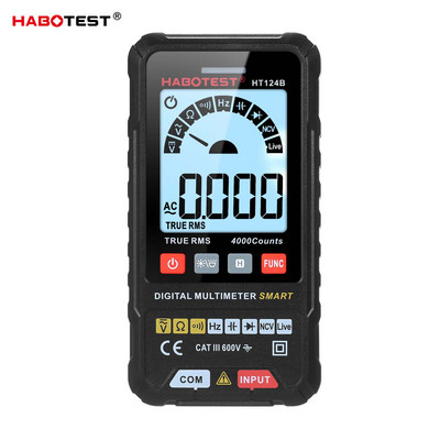 HABOTEST HT124B/HT124A Интелигентен цифров мултицет 4000 броя True RMS Измервател на напрежение с автоматичен обхват LCD екран 600V AC DC Волтметър