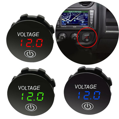 DC 12V-24V LED mini okrugli digitalni voltmetar s dodirnim prekidačem ON OFF Meter Tester za auto/motocikl/motorni čamac/kamion