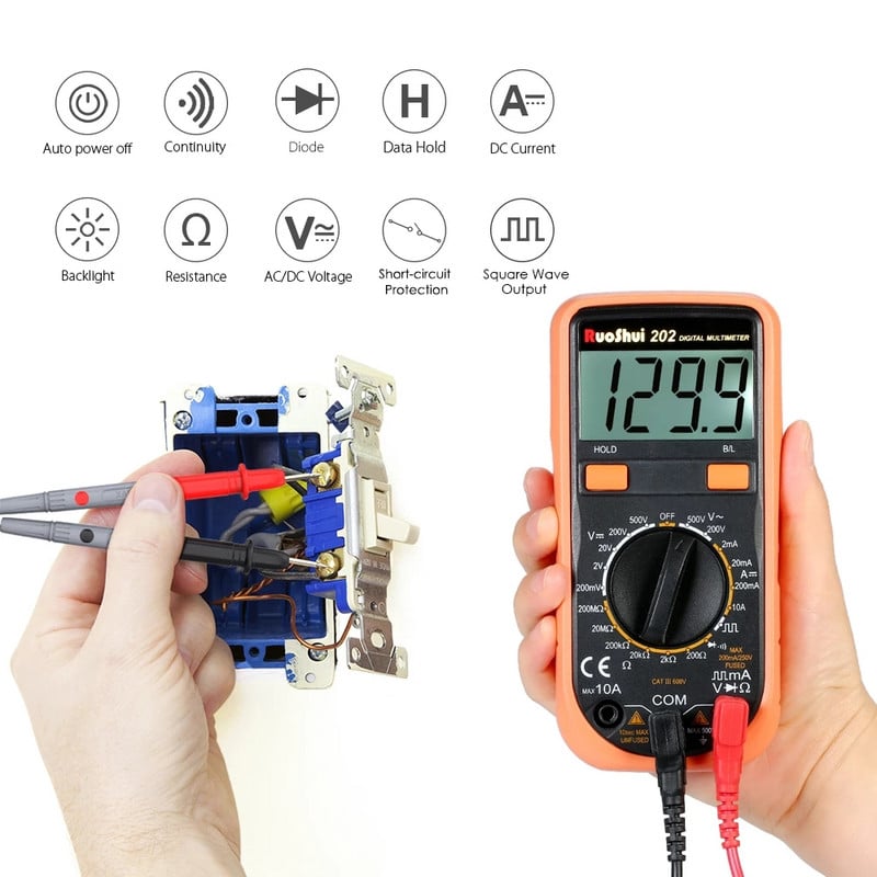 RuoShui 202 mini multimetrs pārnēsājams profesionālais mērīšanas sprieguma strāvas pretestības mērītājs Ture RMS ģimenes kabatas digitālais testeris