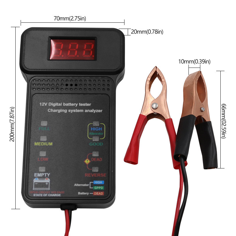 12V-os akkumulátorvizsgáló 100-2000CCA autós elektromos mennyiségmérő diagnosztikai eszköz