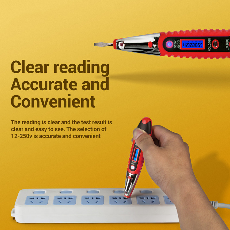 Multidigitāls testa zīmulis AC DC 12-250V testeris Elektriskais skrūvgriezis LCD displejs sprieguma detektors testa pildspalva Elektriķa instrumenti