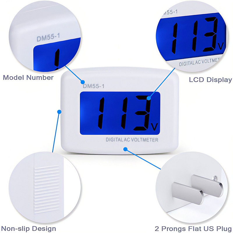 DM55-1 digitālais voltmetrs ES ASV spraudnis voltmetra ligzda sprieguma testeris LCD displejs sprieguma mērītājs 110V 220V sienas plakans sprieguma mērītājs