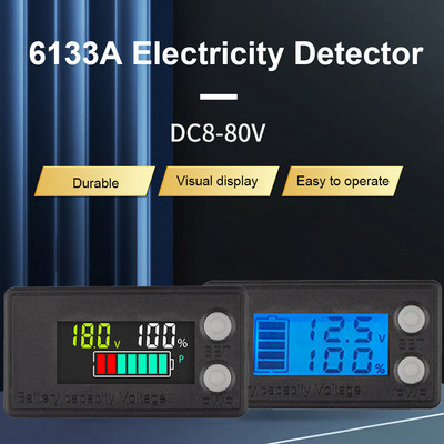 6133A akumuliatoriaus voltmetras DC 8V-100V talpos indikatorius galios matuoklis ličio LiFePO4 švino rūgšties elementas 12V 24V 48V su hidroizoliacija