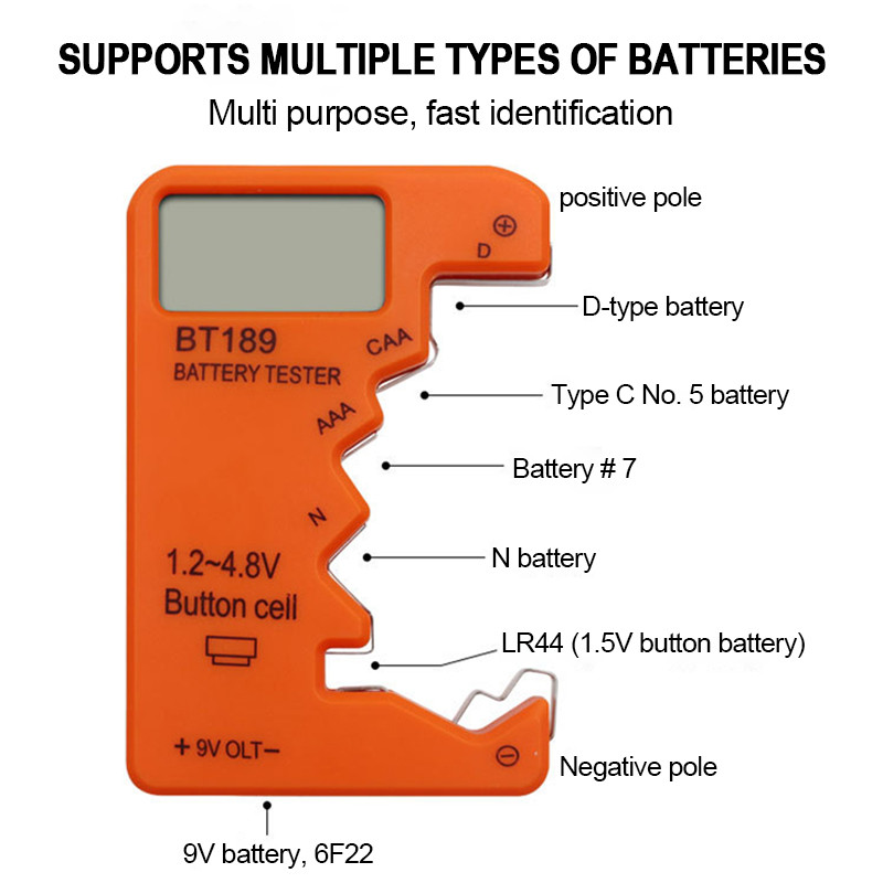 Digitālais bateriju testeris LCD displeja akumulatora pārbaude C/AA/AAA/D/N/9V/1.5V pogelementu bateriju kapacitātes pārbaude detektora slodzes analizators