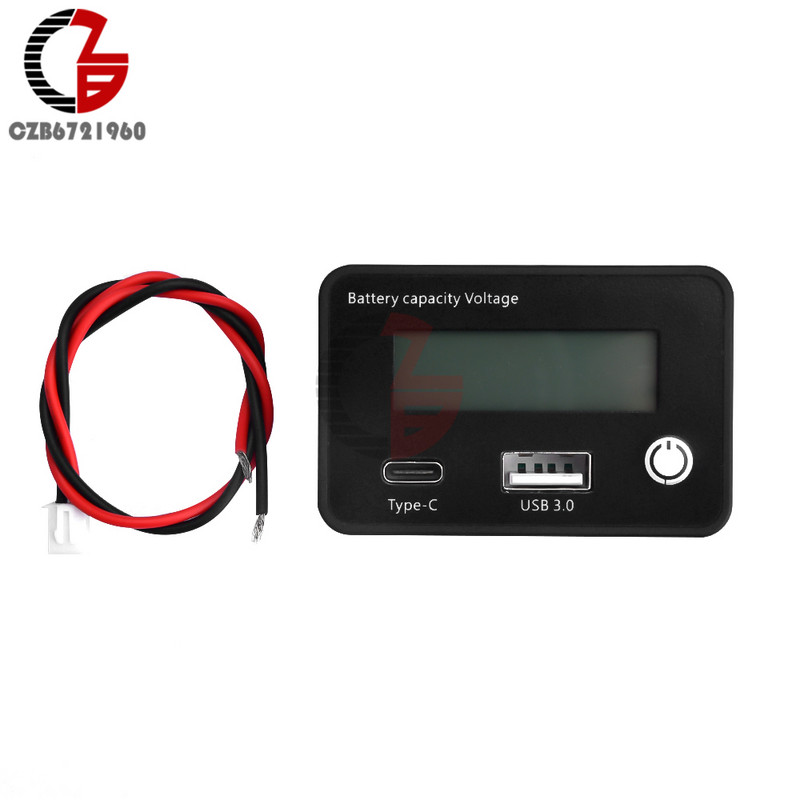 Līdzstrāvas akumulatora testeris DC 8V-30V digitālais automašīnas akumulatora jaudas testeris sprieguma temperatūras mērītājs 12V 24V jūras RV akumulatora indikatoram