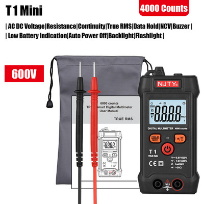 Intelligens multiméter digitális 600 V AC DC mini feszültségmérő T1 kézi True RMS Ohm Folytonosságvizsgáló 4000 Számoló Multimetro