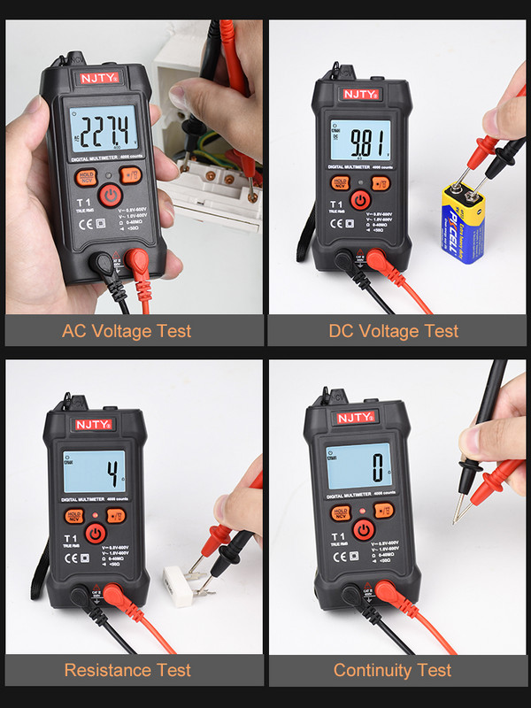 Intelligens multiméter digitális 600 V AC DC mini feszültségmérő T1 kézi True RMS Ohm Folytonosságvizsgáló 4000 Számoló Multimetro