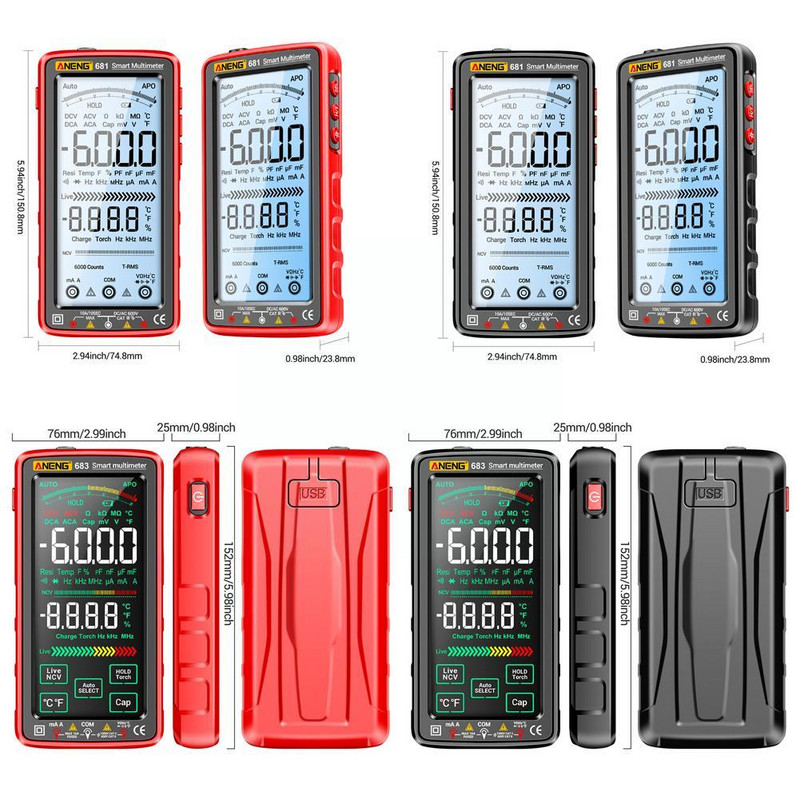 ANENG 683 681 Skaitmeninis multimetro testeris Įkraunamas testeris Matuoklis Elektrinis multimetras Multimetras 6000 Skaičius RMS True Z4F3