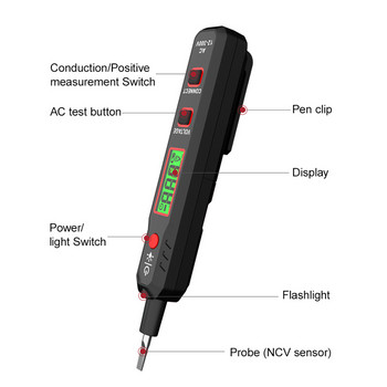 HT89 Νέο Έξυπνο στυλό ελέγχου τάσης AC 12-300V LCD Οθόνη μίνι βολτόμετρου Ανίχνευσης σημείου διακοπής Συνέχεια Έλεγχος κυκλώματος δοκιμής