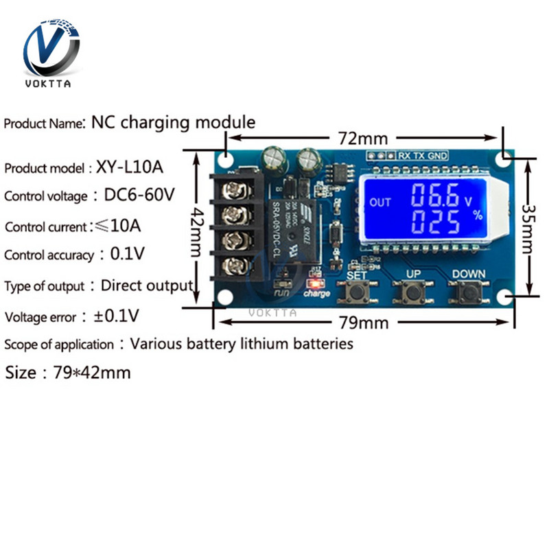 6-60V 20A 30A LCD skaitmeninis švino rūgšties ličio akumuliatoriaus įkroviklio modulis automatinio įkrovimo apsaugos nuo perkrovimo valdiklio plokštė