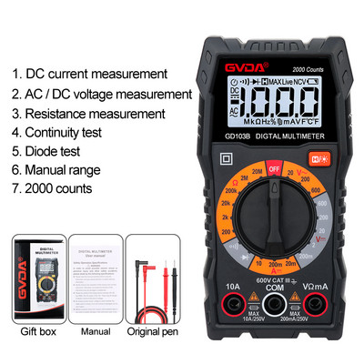 Multimetru digital GVDA Professional AC DC Tensiune Curent Rezistență Continuitate Tester Tensiune Digital True RMS Multimetro