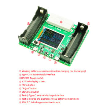 18650 Lithium Battery Capacity Tester Module MAh MWh Digital Battery Power Detector Module 18650 Battery Tester Type-C Interface