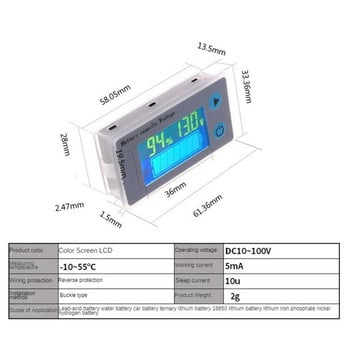 12V 24V 36V 48V 60V 72V Дисплей за захранване Волтметър за захранване Измервател на мощност JSC 33 Волтметър за батерия 10V-100V Габарит