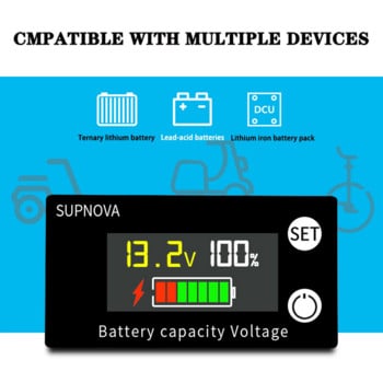 Ένδειξη χωρητικότητας μπαταρίας DC 8V-100V Lead Acid Lithium LiFePO4 Βολτόμετρο αυτοκινήτου Μοτοσικλέτας Μετρητής τάσης 12V 24V 48V 72V