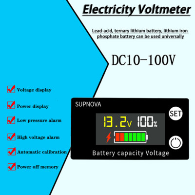 Akkumulátor kapacitásjelző DC 8V-100V ólomsav lítium LiFePO4 autós motorkerékpár feszültségmérő feszültségmérő 12V 24V 48V 72V