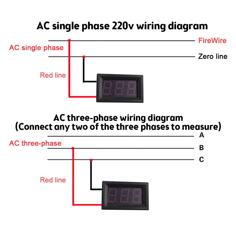 0,56 hüvelykes AC LED digitális feszültségmérő 3-500 V feszültségmérő Auto Car Mobile Power Feszültségvizsgáló érzékelő Zöld Kék Piros