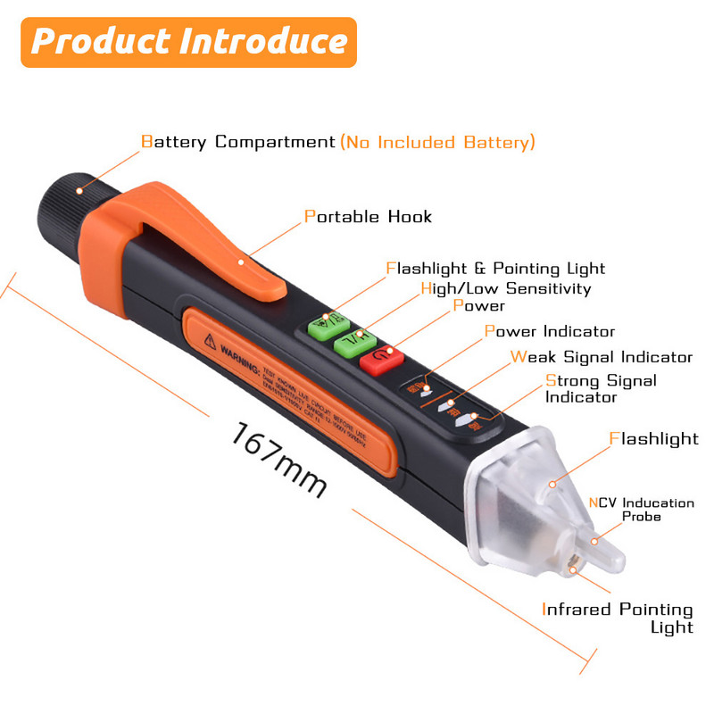Ανιχνευτής τάσης Smart Non-Contact Voltage Circuit Tester Pen Meter 12-1000V Current Electric Sensor Test Pencil Ψηφιακό AC/DC