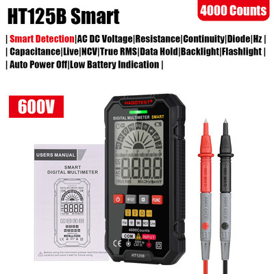 HT125B nutikas multimeeter, digitaalne professionaalne kondensaatori tester, automaatne ulatus 600 V vahelduvvoolu alalispinge oomi HZ dioodi reaalajas järjepidevuse mõõtur