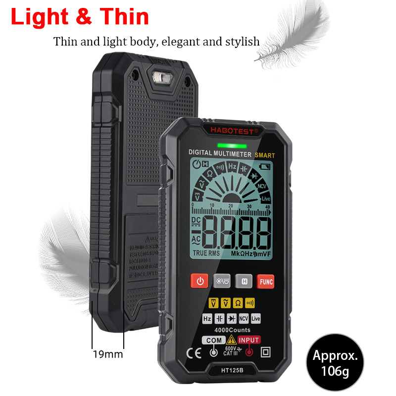 HT125B nutikas multimeeter, digitaalne professionaalne kondensaatori tester, automaatne ulatus 600 V vahelduvvoolu alalispinge oomi HZ dioodi reaalajas järjepidevuse mõõtur