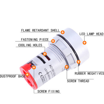 Мини защитно фолио 22 mm AC20-500V Измервател на напрежение Пилотна светлина Сигнална лампа Индикатор Цифров дисплей LED квадратен кръгъл волтметър