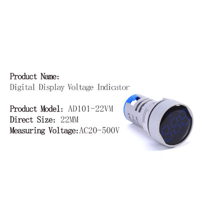 Mini védőfólia 22 mm-es AC20-500V feszültségmérő vezérlőfény jelzőlámpa jelzőfény digitális kijelző LED négyzet alakú kerek voltmérő