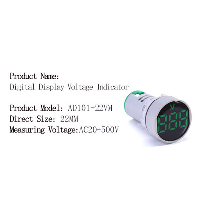 Mini védőfólia 22 mm-es AC20-500V feszültségmérő vezérlőfény jelzőlámpa jelzőfény digitális kijelző LED négyzet alakú kerek voltmérő