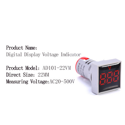 Mini védőfólia 22 mm-es AC20-500V feszültségmérő vezérlőfény jelzőlámpa jelzőfény digitális kijelző LED négyzet alakú kerek voltmérő