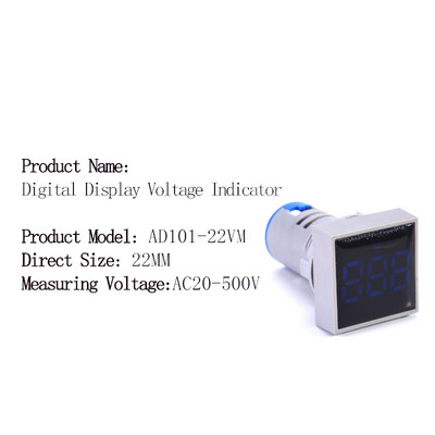 Mini védőfólia 22 mm-es AC20-500V feszültségmérő vezérlőfény jelzőlámpa jelzőfény digitális kijelző LED négyzet alakú kerek voltmérő