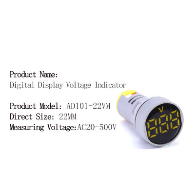Mini védőfólia 22 mm-es AC20-500V feszültségmérő vezérlőfény jelzőlámpa jelzőfény digitális kijelző LED négyzet alakú kerek voltmérő