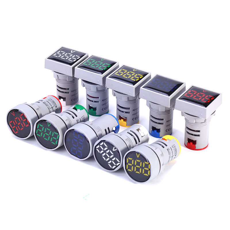 Mini védőfólia 22 mm-es AC20-500V feszültségmérő vezérlőfény jelzőlámpa jelzőfény digitális kijelző LED négyzet alakú kerek voltmérő