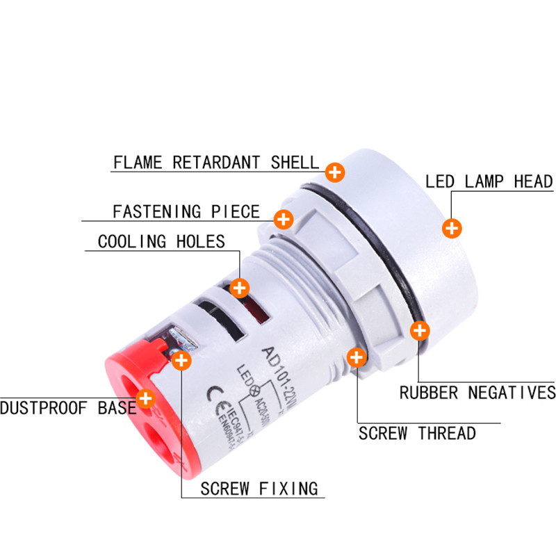 Mini védőfólia 22 mm-es AC20-500V feszültségmérő vezérlőfény jelzőlámpa jelzőfény digitális kijelző LED négyzet alakú kerek voltmérő