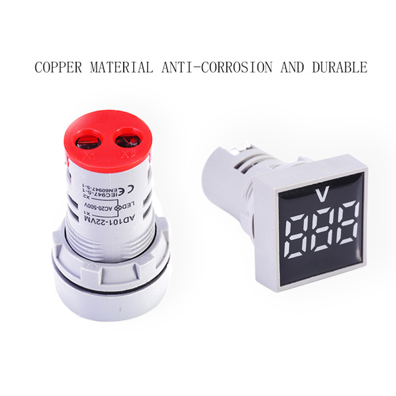 Mini védőfólia 22 mm-es AC20-500V feszültségmérő vezérlőfény jelzőlámpa jelzőfény digitális kijelző LED négyzet alakú kerek voltmérő